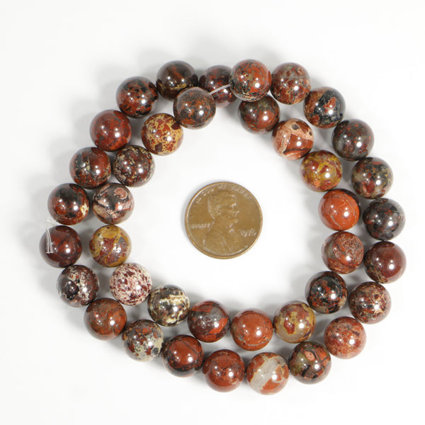 Poppy Jasper, Round, 10mm on 16-inch Strand