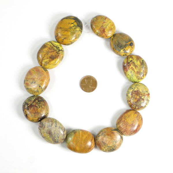 Yellow Turquoise, Puffy Irregular Oval, 35x30mm on 15-inch Strand