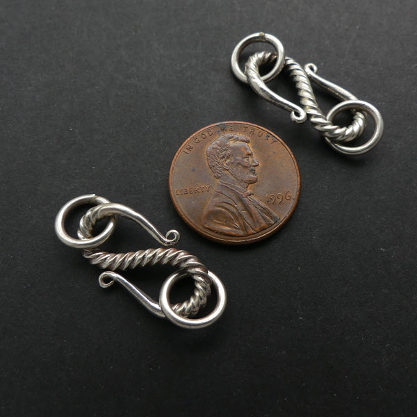 Clasp, "S" Hook with 2 Rings, Vintage Indian Sterling Silver, Sold Individually, 32mm