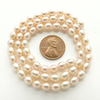 Pearls, Pink, Ovals 6x5mm on 16-inch Strands