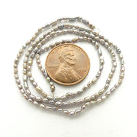 Pearls, Silver/Peacock, Tiny Rice Shape 2x1mm on 16-inch Strands