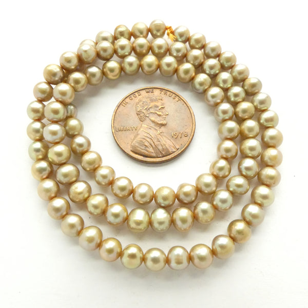 Pearls, Champagne Small Rounded 5mm Diameter on 16-inch Strands