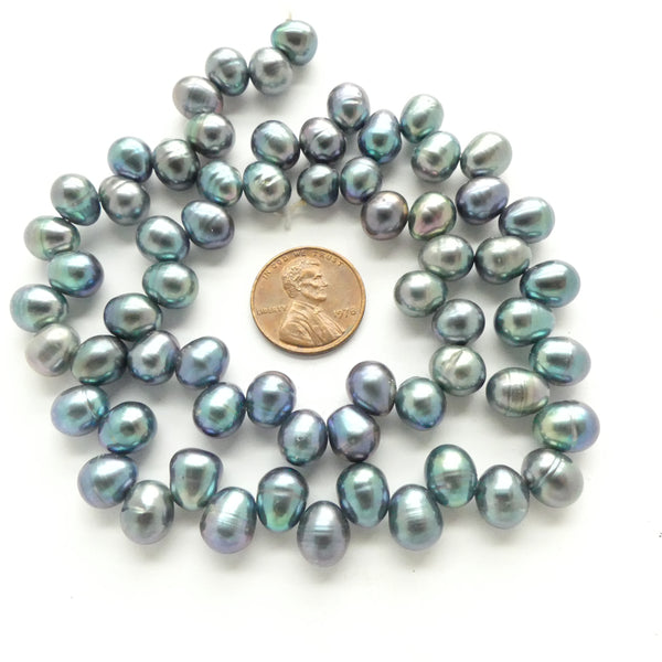 Pearls, Peacock, Dancers 9x8mm on 16-inch Strand
