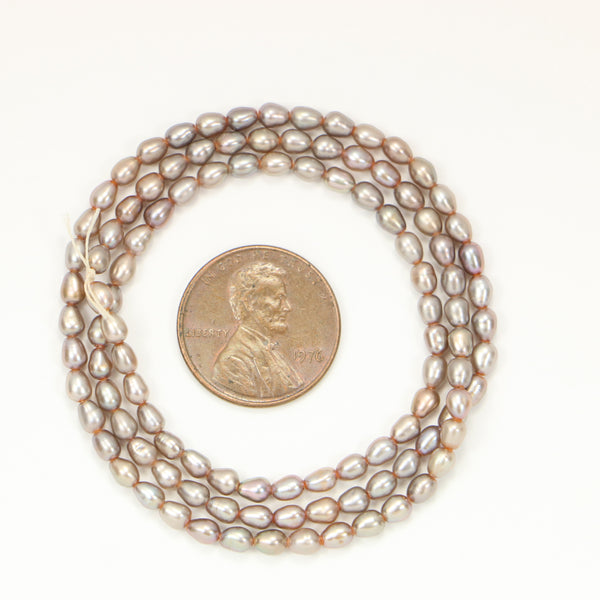 Pearls, Peacock, Small Oval Shape, 4x3mm on 16-inch Strand