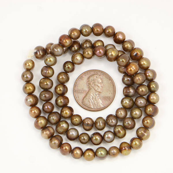 Pearls, Bronze Oval Drilled Through the Shorter Dimension 6x7mm, on 16-inch Strand