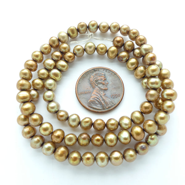 Pearls, Bronze,  Potato Shape, 4x5mm on 16-inch Strand