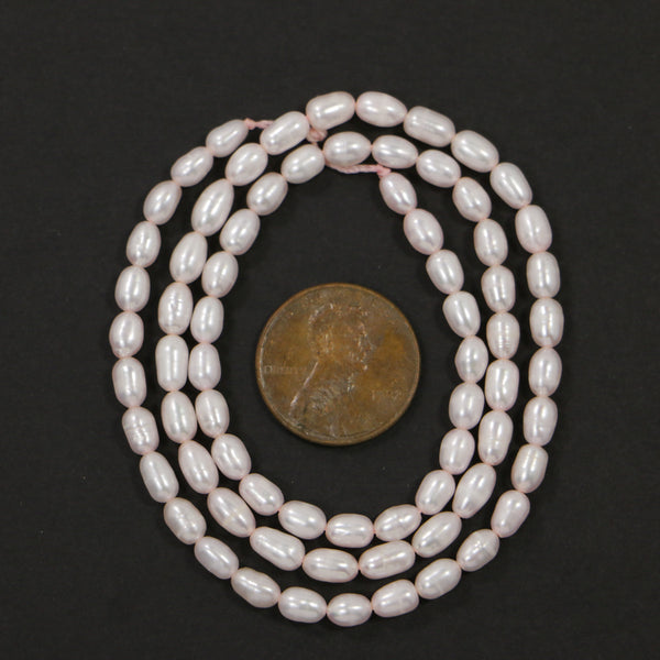 Pearls, Pink, Rice Shape, 5x4mm on 16-inch Strand