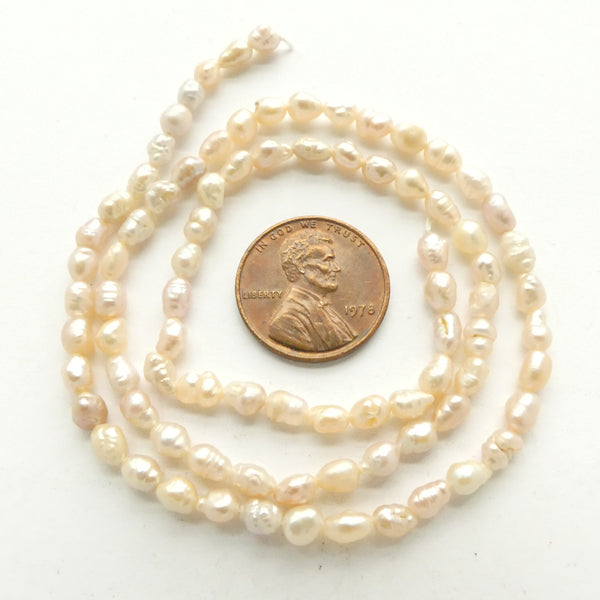 Pearls, Pink, Baroque Rice Shape, 5x3mm on 16-inch Strands