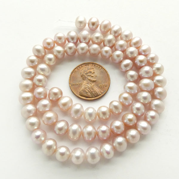Pearls, Pink, Oval/Nearly Round 6mm on 16-inch Strands