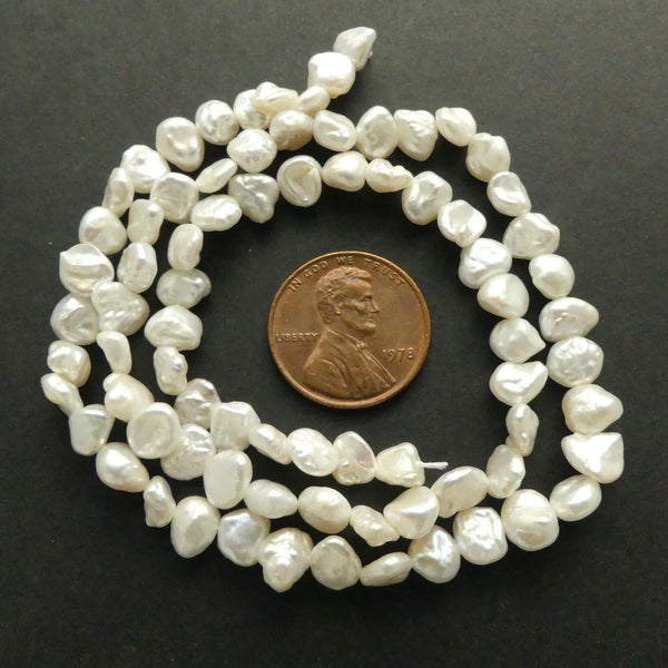 Pearls, White, Baroque, Irregular Small Shapes about 4x4mm on 16-inch strand