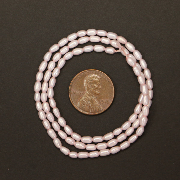 Pearls, Pink, Mini Ovals 5x3mm on 16-inch Strand