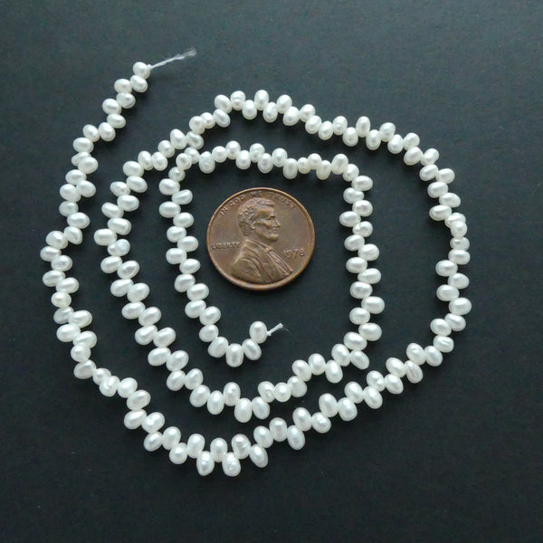 Pearls, White, Dancers Mini 3-4mm on 16-inch Strand