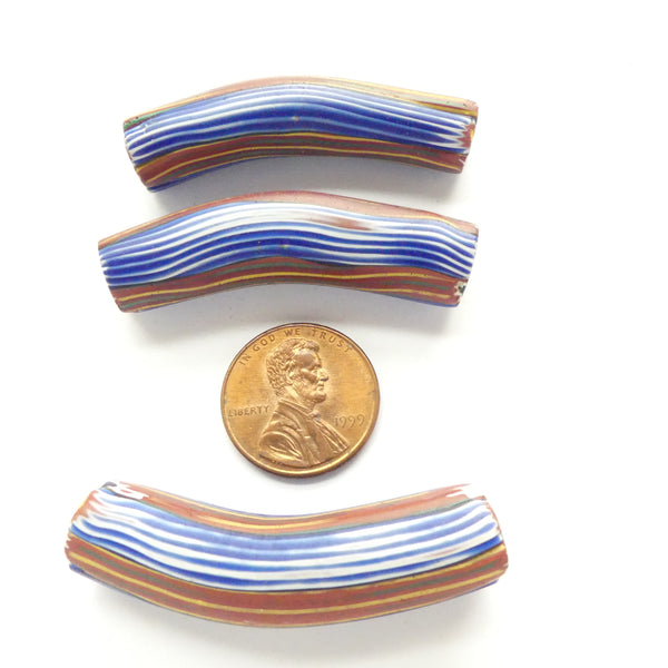 Millefiori, Blue & Red, Canes Applied to the Core Lengthwise, Set of 3