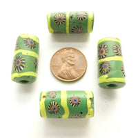 Millefiori, Green, Antique Venetian Trade Beads, 20x12mm, Set of 4