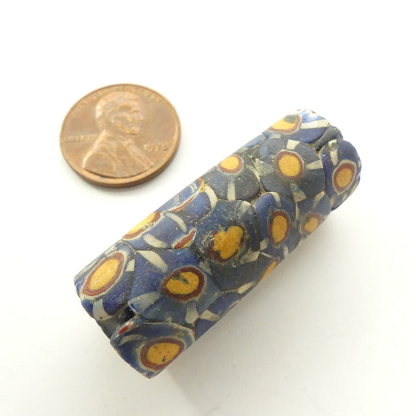 Millefiori Antique Venetian Trade Bead, Blue 34x14mm