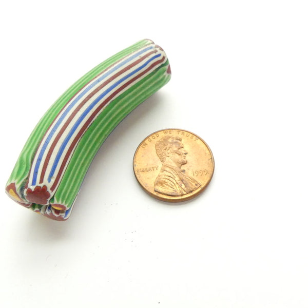 Millefiori, Green & Multi, Canes Applied to Core Lengthwise, 49x14mm Curved