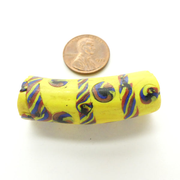 Millefiori, Yellow & Multi Antique Venetian Trade Bead, 45x14mm Curved