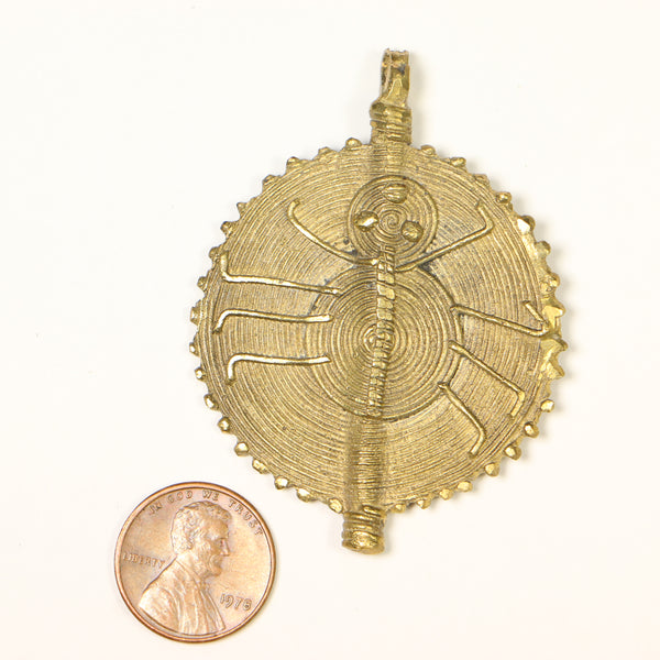Brass, Lost Wax Cast Circle Pendant with Anansi the Spider, 43mm Diameter