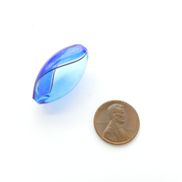 Contempo, Murano Hollow Glass Bead, Bue and Aqua Oval 30x15mm
