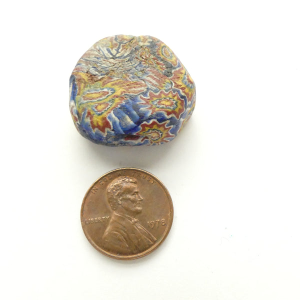 Millefiori Antique Venetian Trade Bead, Tabular Modified in Africa, 15x17mm