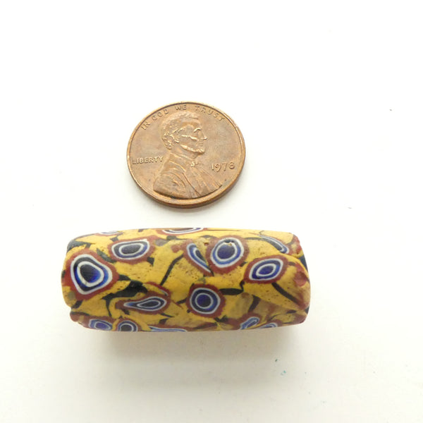 Millefiori Antique Venetian Trade Bead, Amver, Brick, Blue & White, 28x12mm