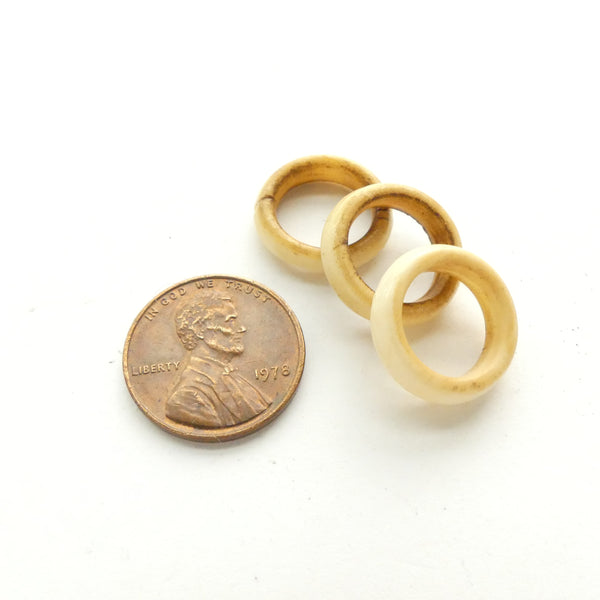 Bone, Rings Carved, Indian, Child Size, 11mm Outer diameter,  Sold by Sets of 3