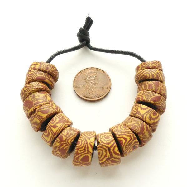 Millefiori Antique Venetian Trade Beads, Sets of 15 Two-Tone Slices