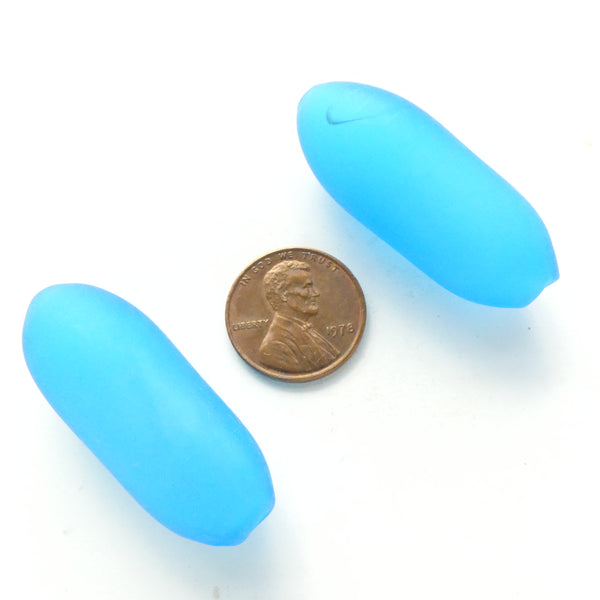 Contempo Murano Hollow Glass Beads, Long Ovals Aqua, 39x15mm