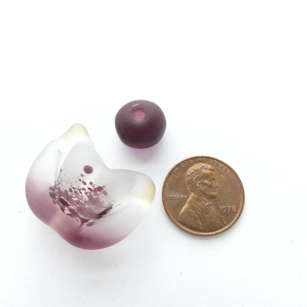 Marie Jose Opper, Set of Two Beads, Matte Crystal with Purple, Larger 27mm Wide