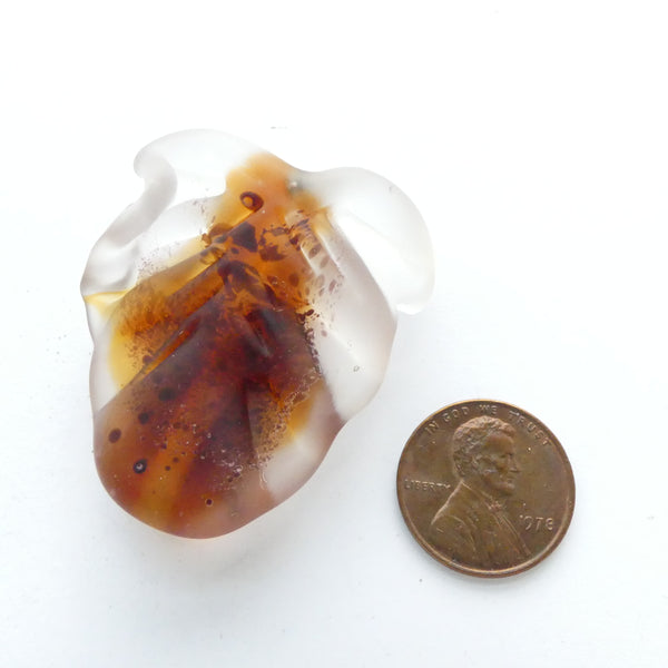 Marie Jose Opper,  Large Pinched Bead in Earthtones and Clear Matte Glass, 42x32mm