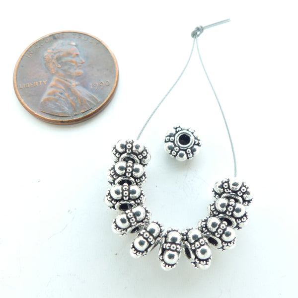 Indian Silver, Granulated Small Vintage Spacers, 3x6mm, Sold in Sets of 10 Beads