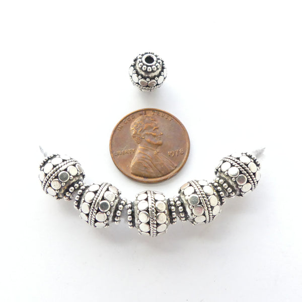 Indian Silver, Round Beads with Granulated Collars, 10mm, Sold Individually
