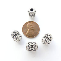Indian Silver Large Hole Short Cylinders with Raised Dot Designs, 11x9mm, Sold Individually