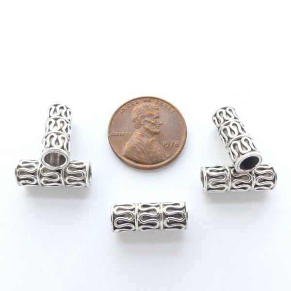 Indian Silver Large Hole Tubular Beads, 16x6mm, Sold Individually
