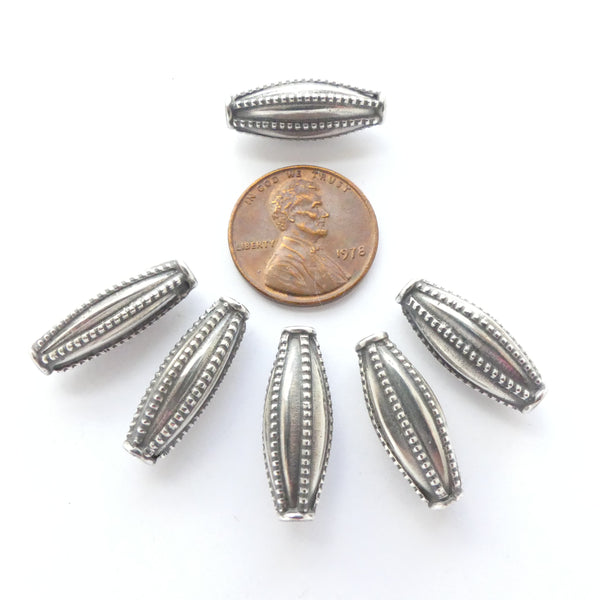 Indian Silver Long Ovals with Granulated Stripes, 20x7mm, Sold Individually