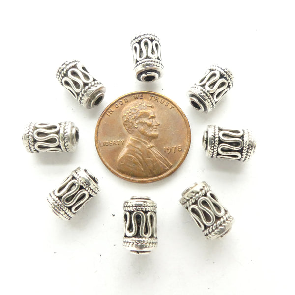 Indian Silver Small Cylinders With Wavy Design, 10x6mm, Sold Individually