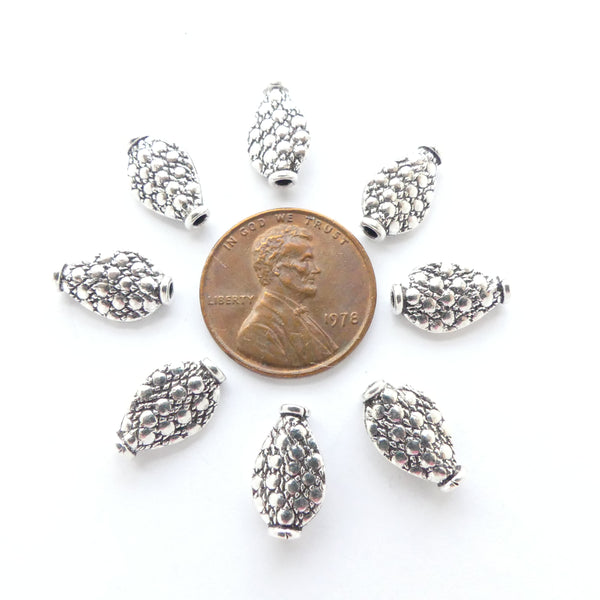 Indian Silver Flat Teardrops with Textured Surface, 12x8mm, Sold Individually