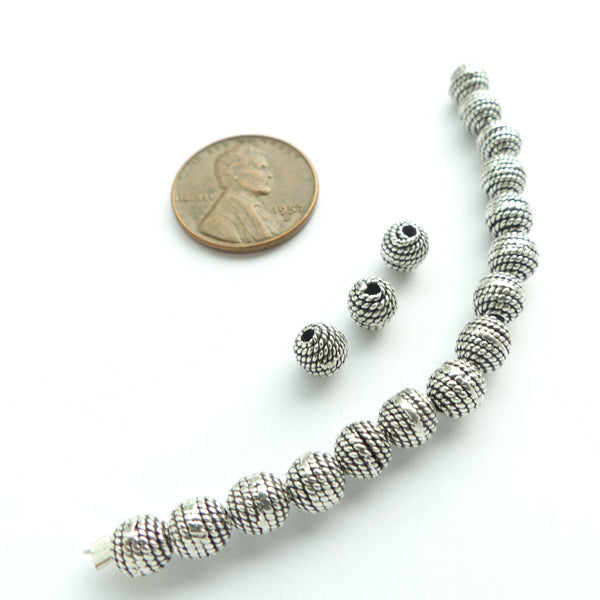 Indian Silver, Mini Coiled Twisted Wire Balls, 5mm Diameter, Sold in Sets of 9