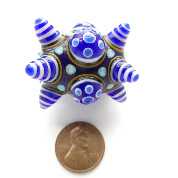 Tom Holland, Large Warring State Bead, Blue, Turquoise and White Glass, 35x30mm