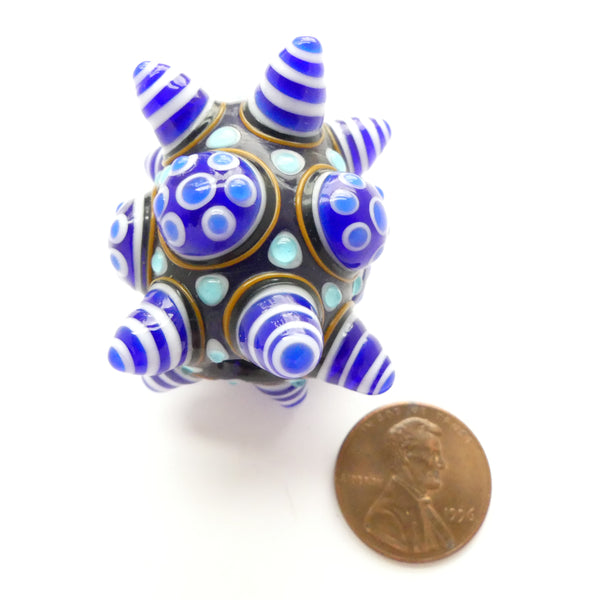Tom Holland, Large Warring State Bead, Blue, Turquoise and White Glass, 35x30mm
