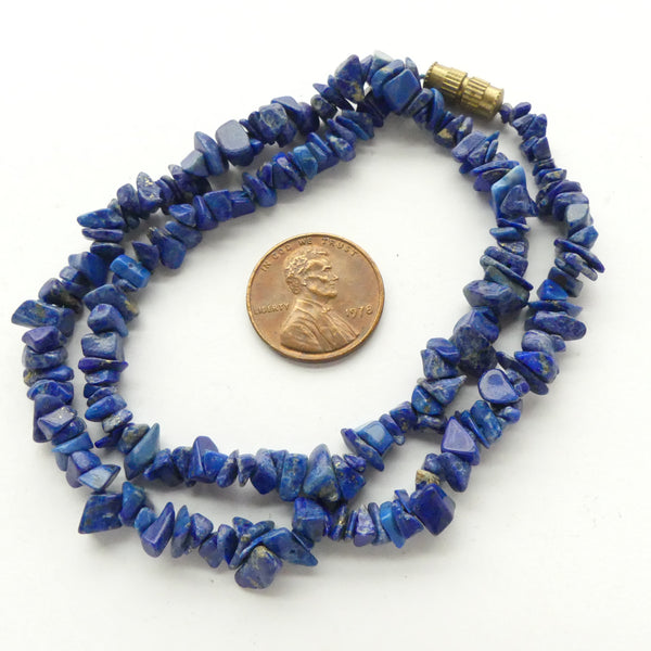 Lapis Lazuli, Chips, Small on 15-inch Necklace with Barrel Clasp