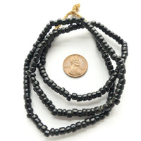 African Vintage Seed Beads, Black, 4mm on 24-inch Strand