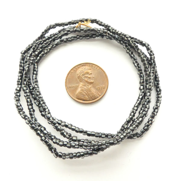 Striped Seed Beads, Antique, Black with White, 2mm on 26-inch Strands