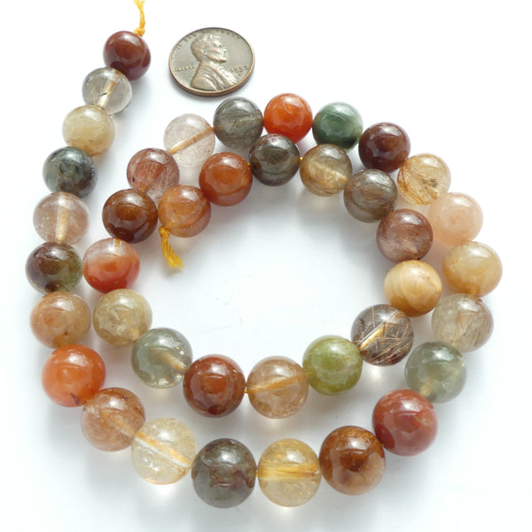 Rutilated Quartz, Multi-Color, Round, 10mm, on 16-inch Strand