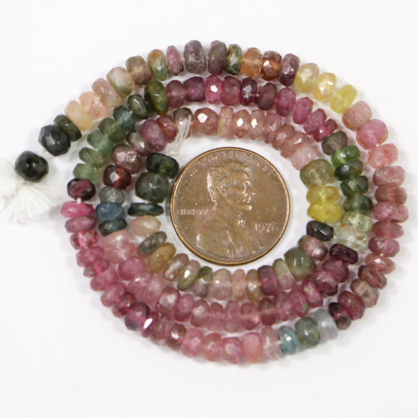 Tourmaline, Faceted Rondelles, Multicolor, 3x5mm on 14.5-inch Strand