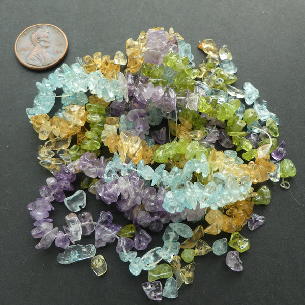 Mixed Gems, Multi-Color, Chips, 5mm on 30-inch Strand
