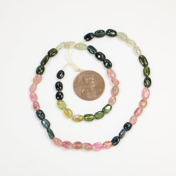 Tourmaline, Beans - Small Irregular Ovals 8x4mm on 14-inch Strand
