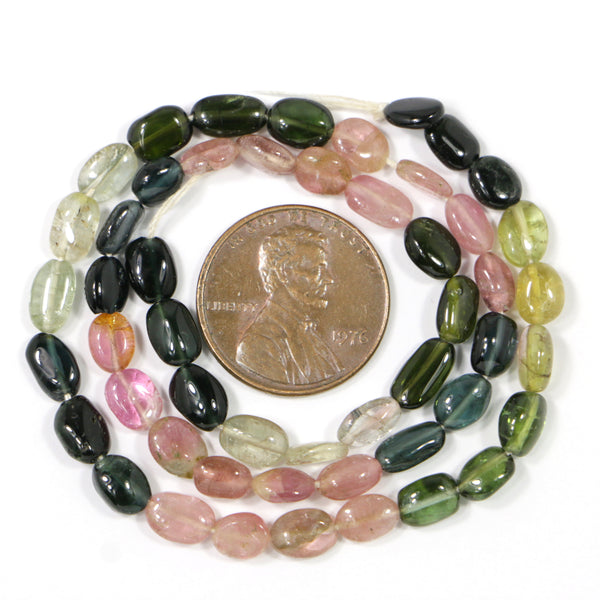 Tourmaline, Beans - Small Irregular Ovals 8x4mm on 14-inch Strand