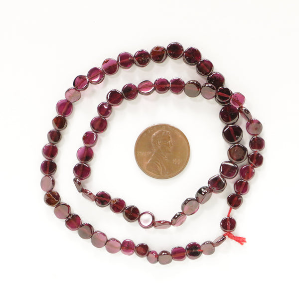 Garnet, Coin Shape Mini 5mm Diameter on 15-inch Strands