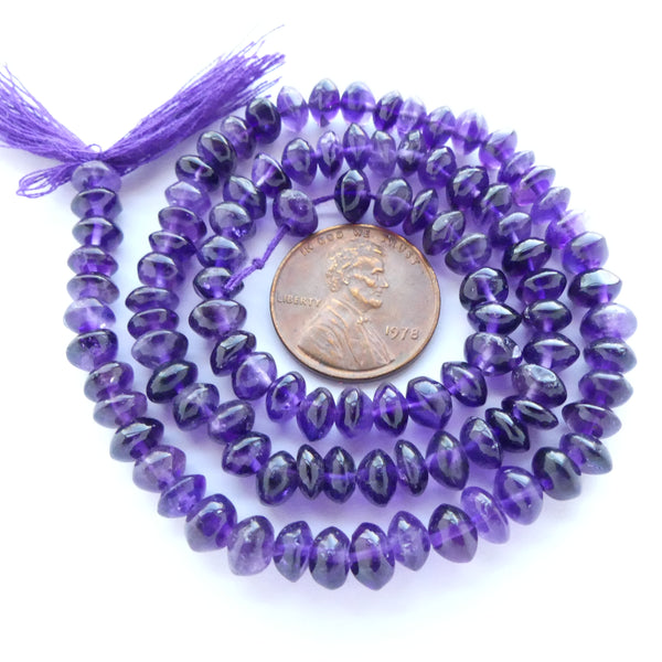 Amethyst Rondelles, Smooth, Medium Color, 4x6 mm on 15-inch Strand